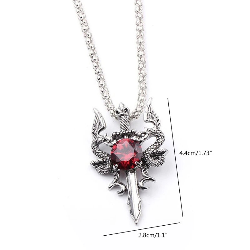 

Retro Dragon Sword Crucifix Necklace for Men Red Black Crystal Pendant Men Gifts
