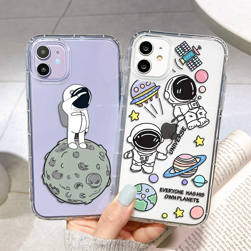 

Cute Astronaut Phone Case For iphone XR Case iphone 11 12 13 Pro Max 7 8 6S 6 Plus SE 12 13 Mini Clear Soft TPU Shockproof Cover