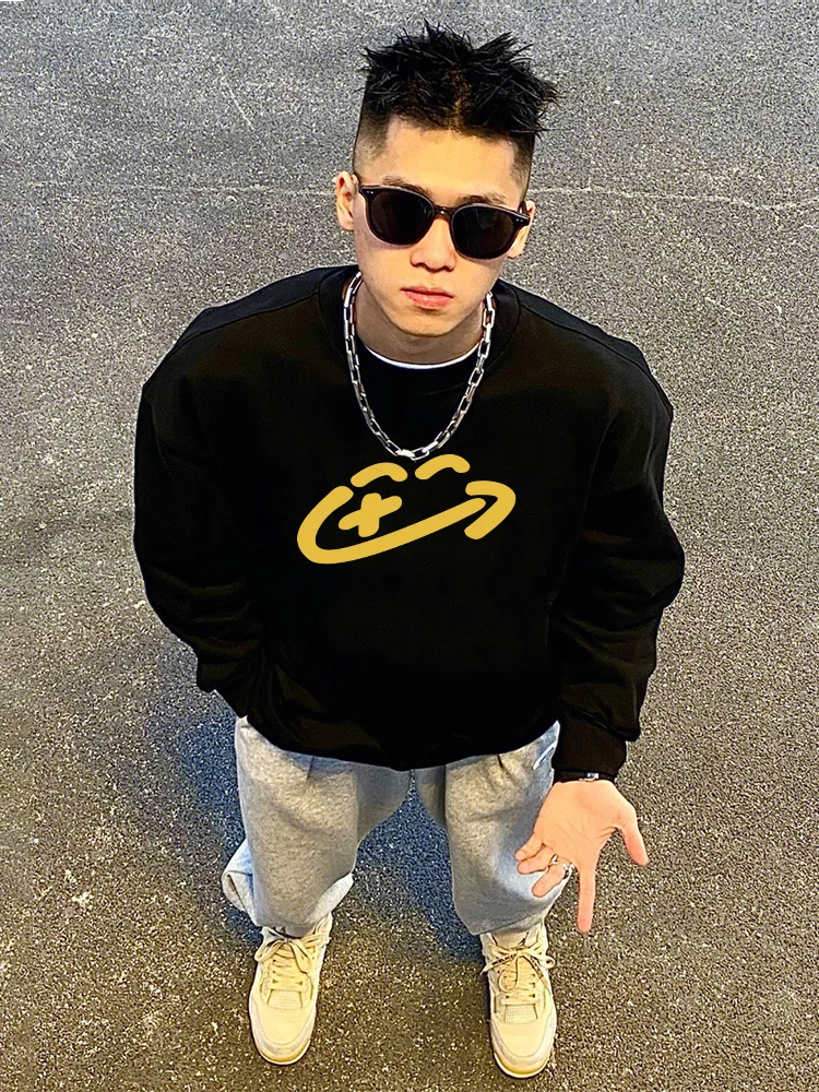 Smiley Face Print Long Sleeves T-Shirt Male Teen Fashion Brand Autumn and Winter 2024 New Arrival Heavy Weight Pure Cotton Hi... |