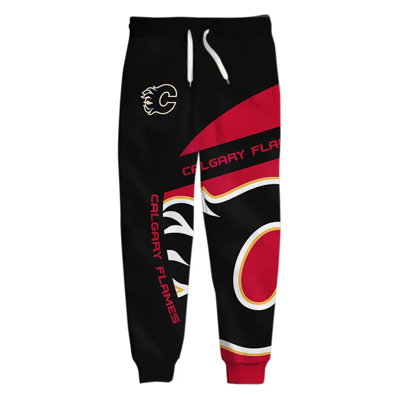 

Calgary men's casual pants Black and red stitching graffiti letter C print Flames Sweatpants