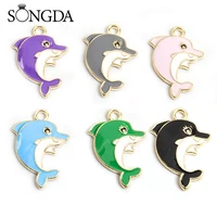 10pcs enamel silver plated dolphin charms pendant cute diy jewelry making accessories handmade finding bracelet earring keychain