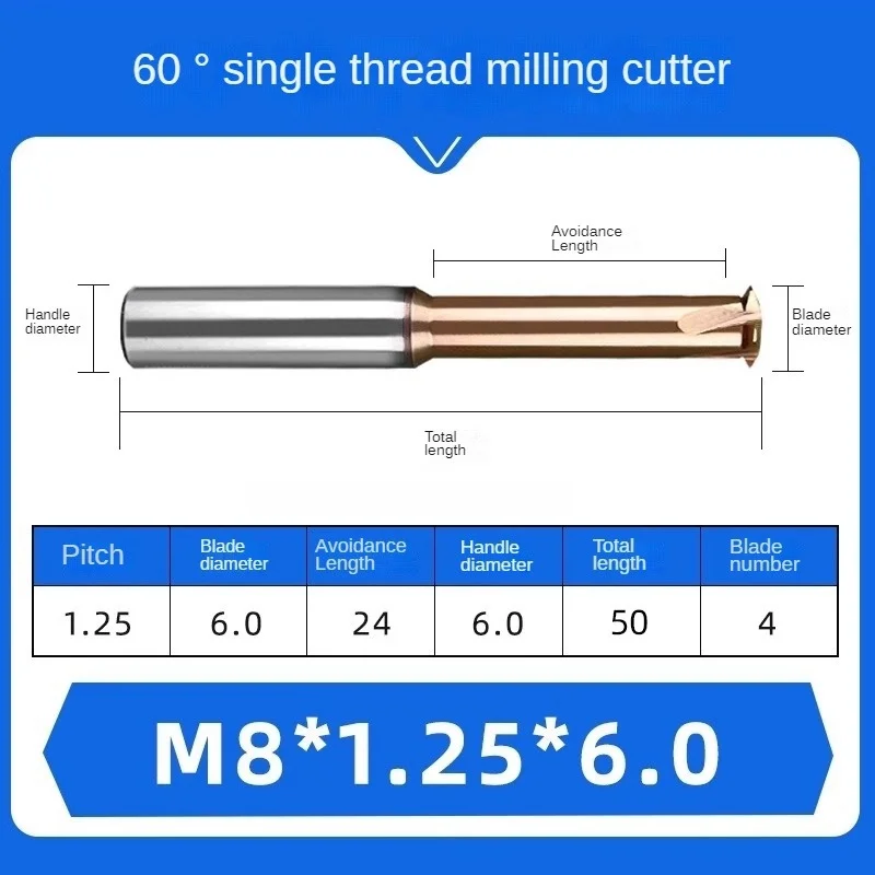 60-градусная резьбовая фреза с одним зубом, фреза из сплава вольфрамовой стали M1-M24, метрическая зубчатая фреза с покрытием для стали