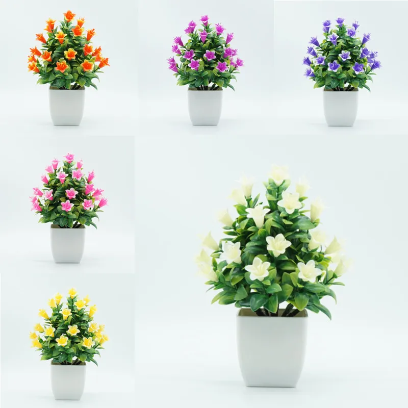 

New Artificial Lily Flower Potted Fake Bonsai Simulation Plastic Plants For Home Hotel Greening Decoration Desktop Ornaments