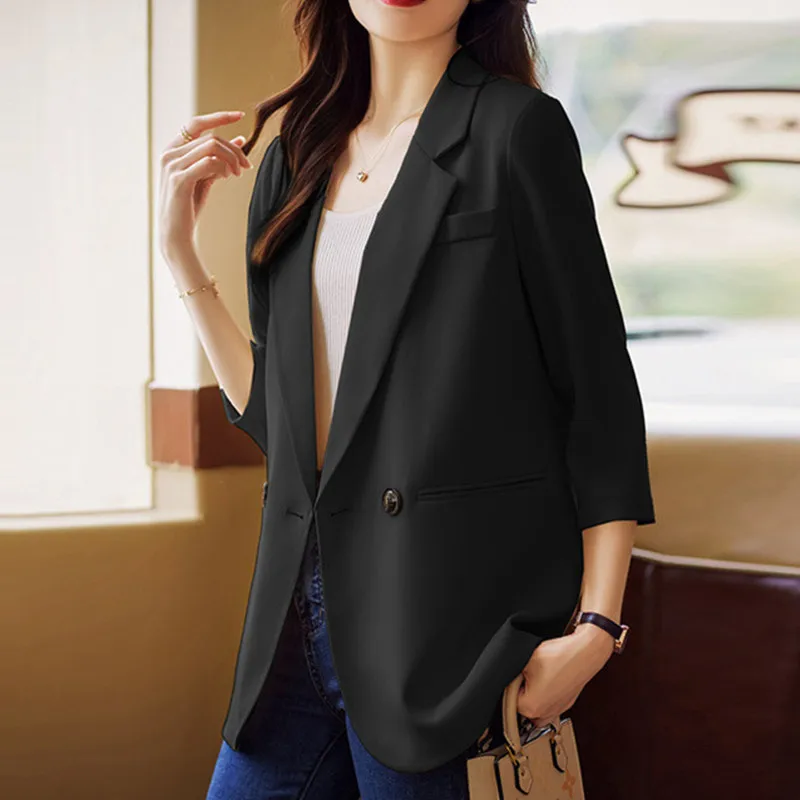 Women's 3/4 Sleeve Blazer 2023 Summer Spring Oversized Blazers for Female Casual Open Front Elegant Business Work Office Jackets