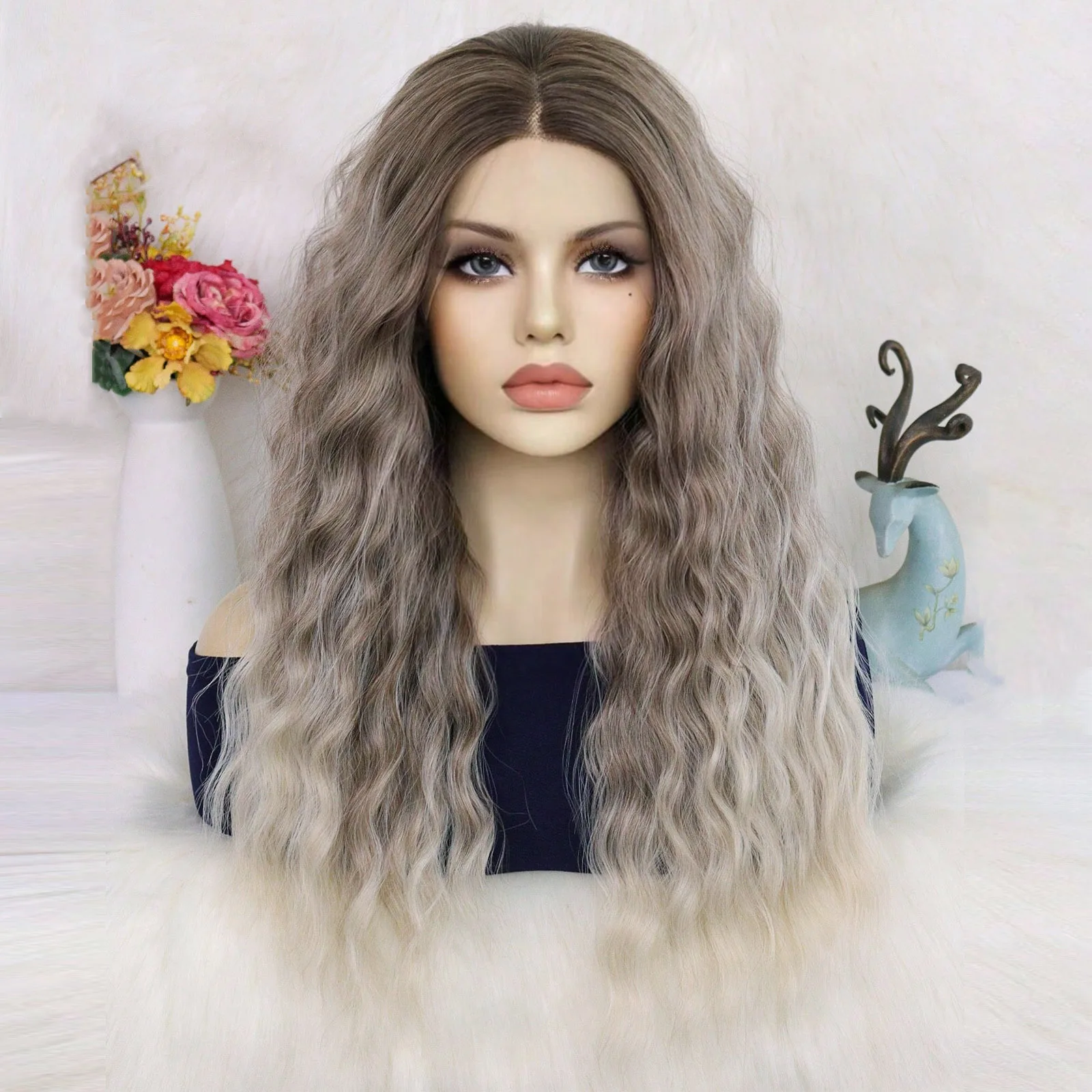 Синтетический Парик Для Повседневного Использования 13*3 5 Дюйма Вьющийся Средний