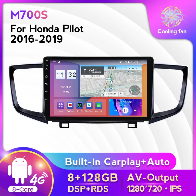 

9inch Android 11 8+128G Car Radio Multimedia Player For Honda Pilot 2016-2019 GPS Navigation Carplay+Auto WIFI 4G LTE IPS RDS BT