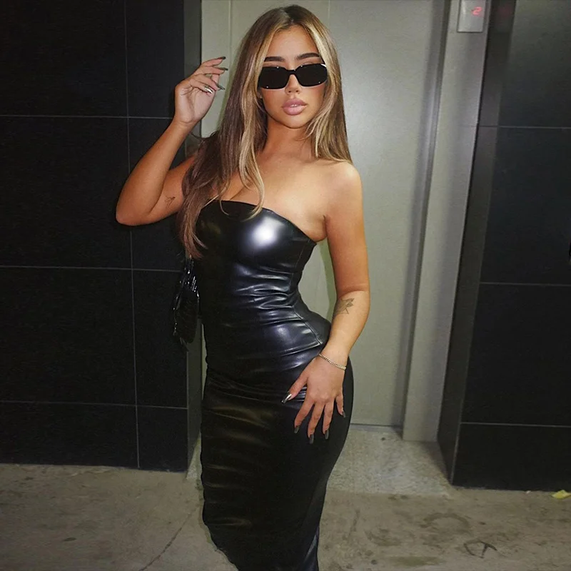 

Одежда Zoctuo Y2K из искусственной кожи без рукавов с открытой спиной и Боковым Разрезом облегающие платья миди для женщин элегантные наряды дл...