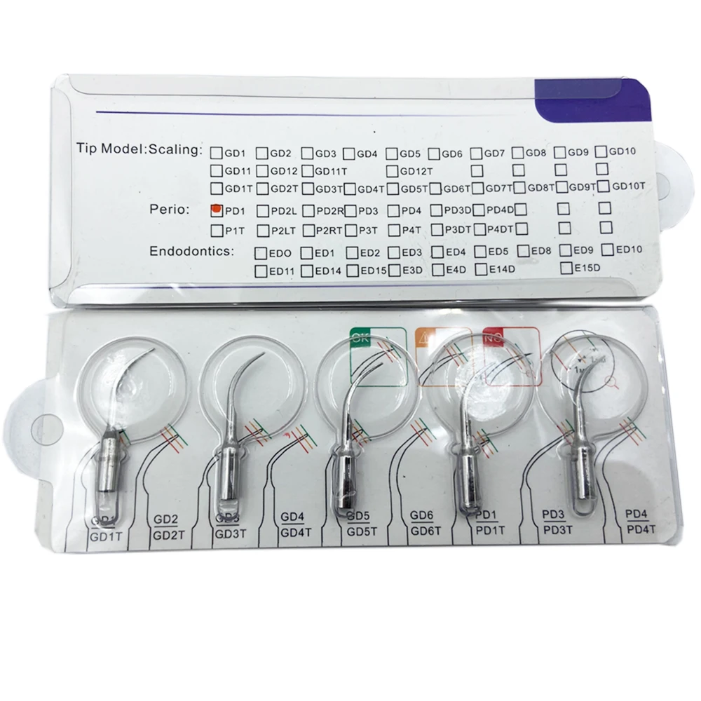 

High Quality CE Approval Woodpecker Surgical Handpiece Tips Dental Ultrasonic Dental Air Scaler Tips Dental Piezo Tips 5Pcs/Pack