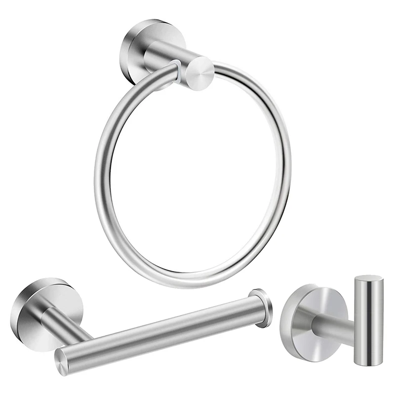 

Bathroom Accessories Set Of 3 - Wall Mounted Toilet Roll Holder, Towel Holder And Hook Stainless Steel Hardware