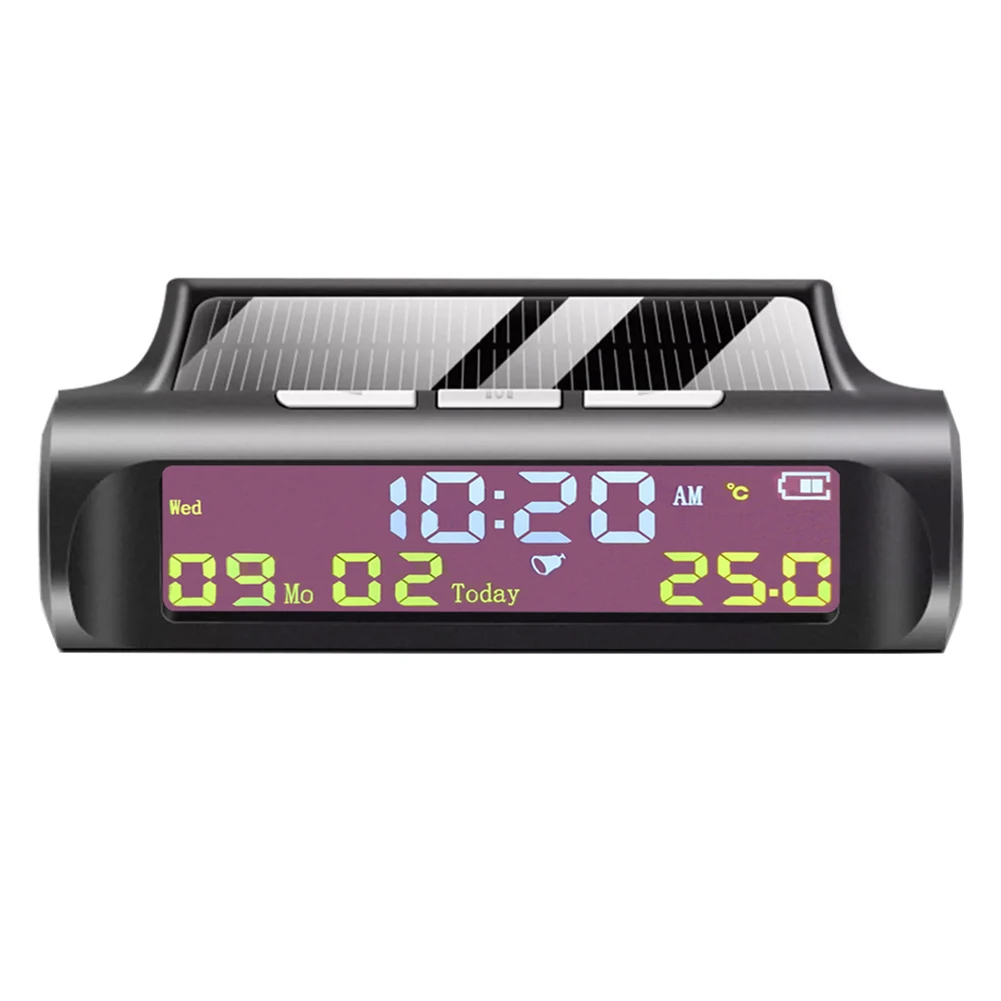 

Digital Clock 2 In 1 AN01 Black With Date Temperature Display Car Digital Clock LCD Display Solar TPMS Look 1pc