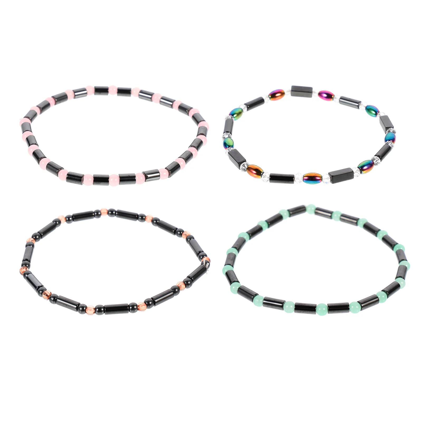 

4pcs Hematite Anklet Acrylic Beads Inlaid Ankle Chain Foot Decoration for Women Men