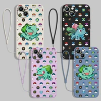 bulbasaur anime for apple iphone 13 12 11 pro max mini xs xr x 8 7 6s 6 plus liquid rope with lanyard phone case
