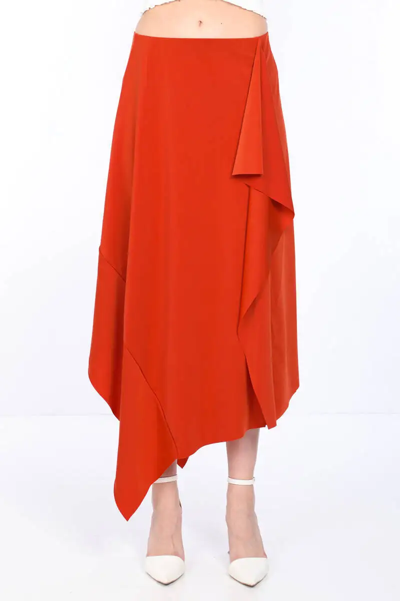 

Women's Orange Ruffle Detail Asymmetrical Skirt