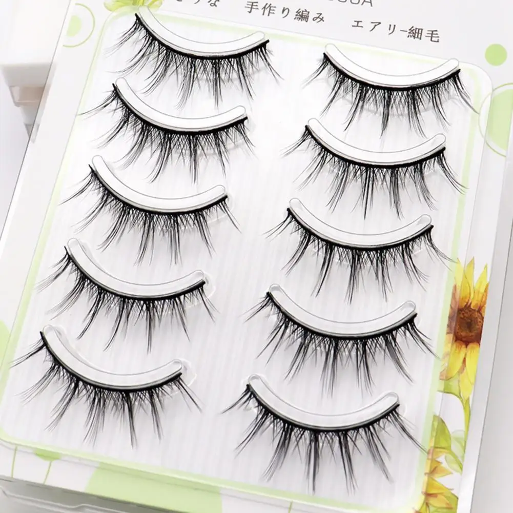 

Thick 5 Pairs Delicate Stems Makeup Natural Thick Soft Lashes Convenient Handmade Eyelash Lightweight for Female
