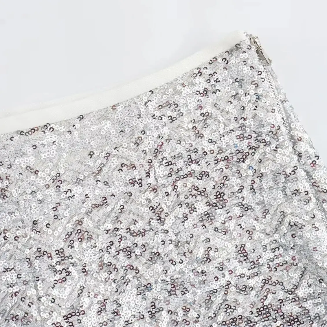 TRAF женские шикарные серебряные блестки украшают шорты с высокой талией на