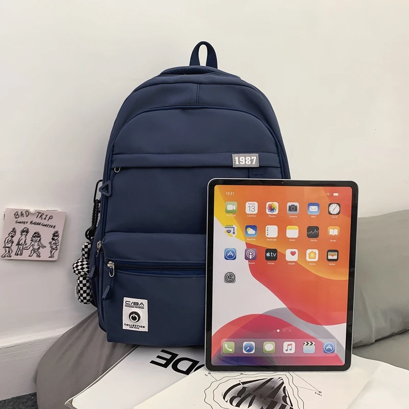 Est New Solid Color Large Capacity Shoulders Laptop Backpack Travel Nylon Waterproof Women Bagpack Mochila Unisex Book Bags Men