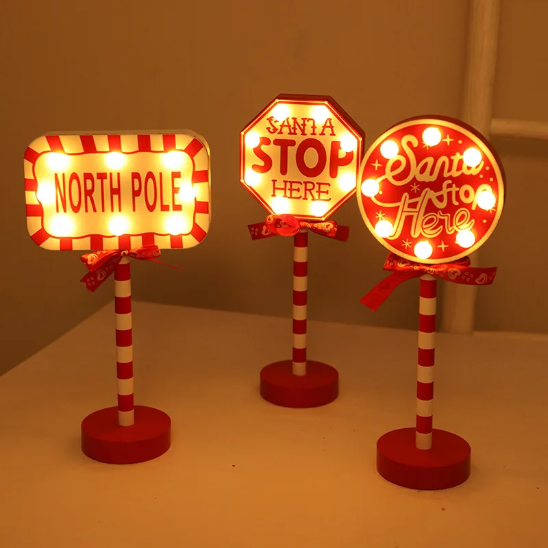 

Wooden Christmas STOP Sign Night Light Xmas Tabletop Ornaments Merry Christmas Decorations for Home Navidad Gifts New Year 2024