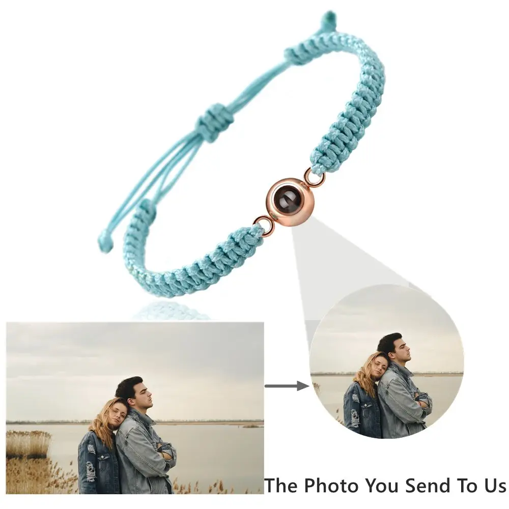 Personalized Custom Projection Bracelet Adjustable Circle Photo Braided Bracelets for Women Men Couple Commemorative Jewelry
