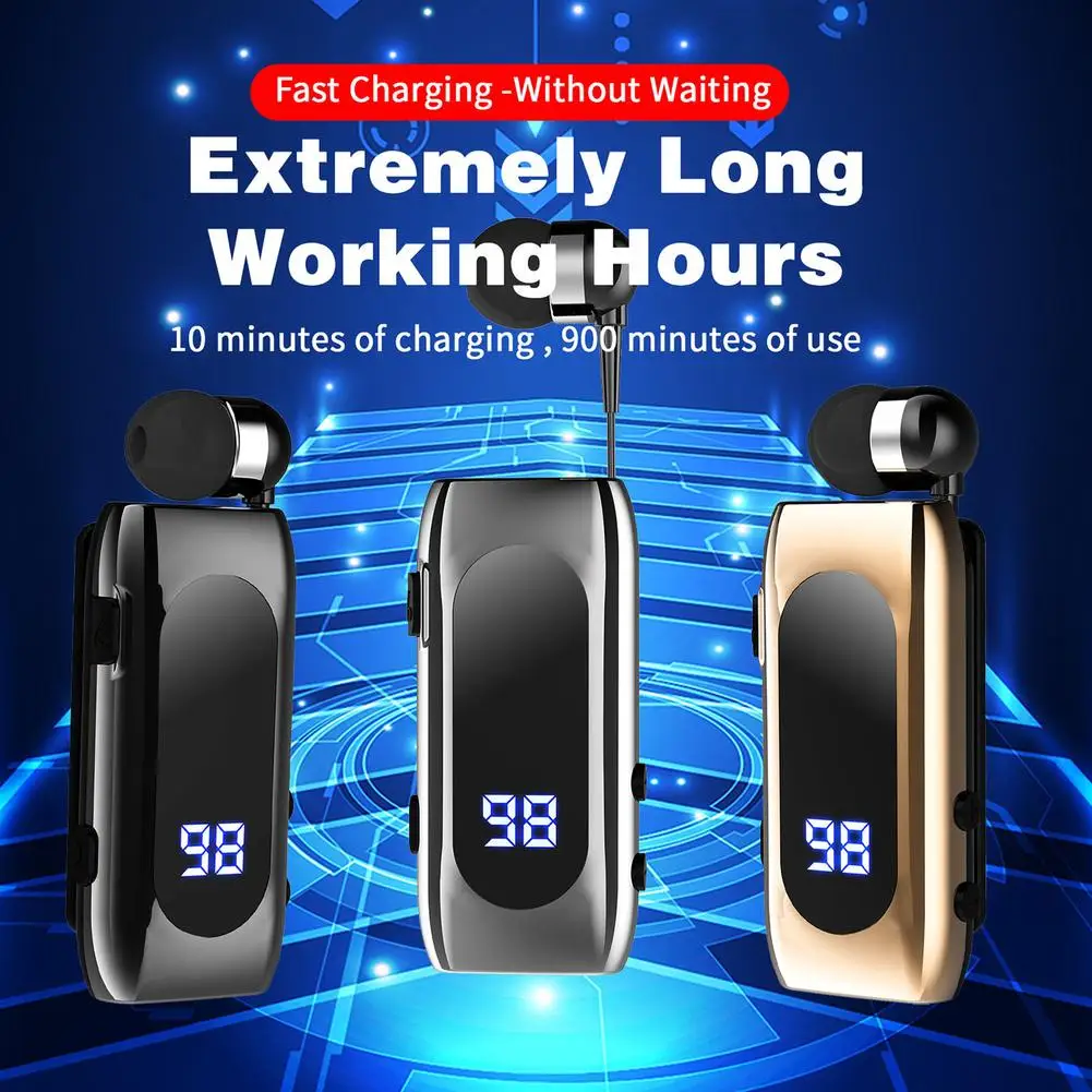 

K55 Bluetooth-compatible Headset Lavalier Retractable Cable V5.2 Smart In-ear Single Sports Earphone With Led Digital Display