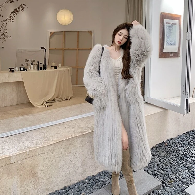 2022 Winter Long Fur Coat Women Imitation Fox Hair Korean Version of The New Faux Fur Coat Fox Fur Long Jackets
