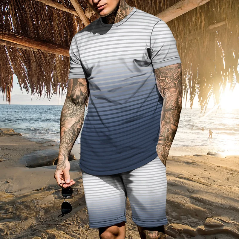 Summer Men T Shirt Set Fashion Gentleman Short Sleeve Tshirts Shorts Oversized Clothes Casual Streetwear Beach Shorts Hawaii
