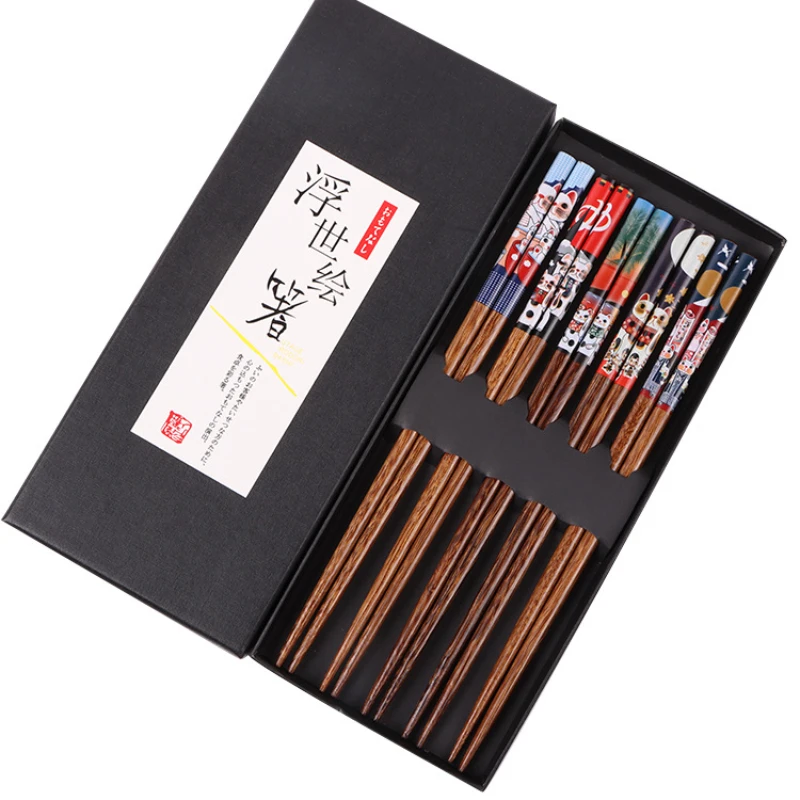 

Winged Wood Lucky Cat Wooden Chopsticks High-grade 5 Pairs Reusable Sushi Food Stick Tableware Gift Box Cute Chopsticks