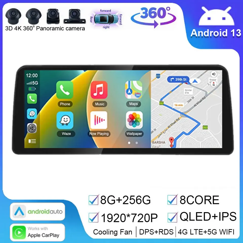 Автомобильный мультимедийный плеер 8 ГБ + 256 12 3 дюймов Android 14 для BMW 5 серии E60 E61 E63 E64