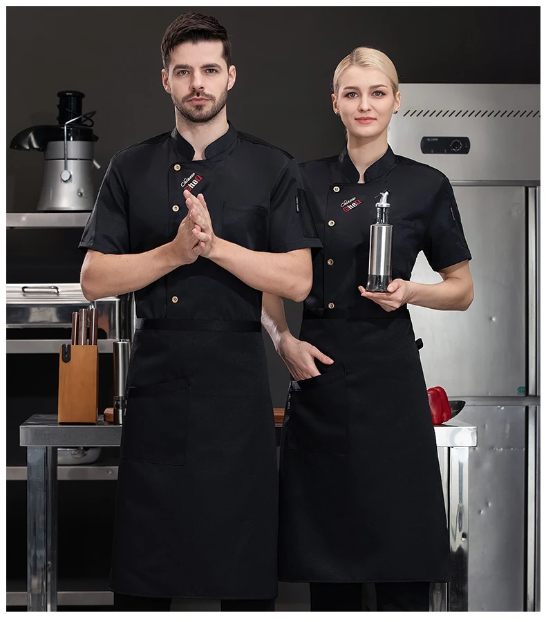 Новая куртка шеф-повара с коротким рукавом Униформа фартуком мужское дышащее