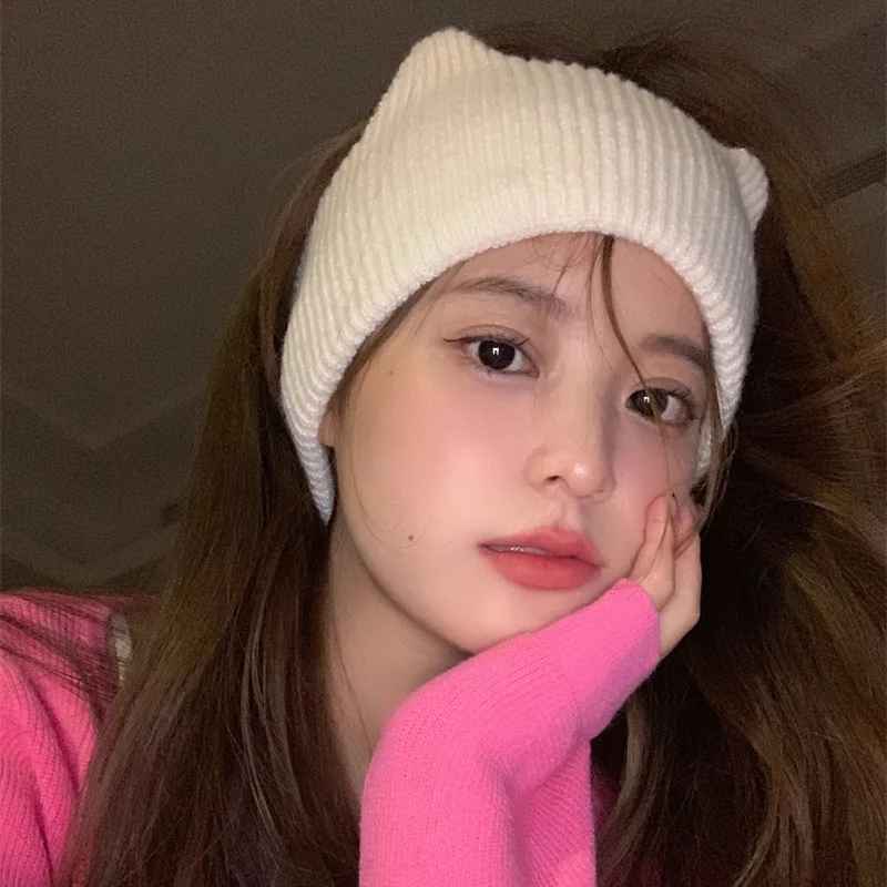 

2022 new new net red cute cat ears hair band female face mask hair band simple wild non-slip knitted hair band