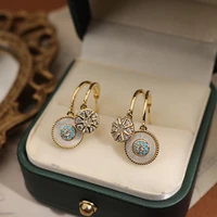 luxury high quality zircon crystal drop hoop earrings golden hollow round fashion aesthetic earring for woman jewelry gift