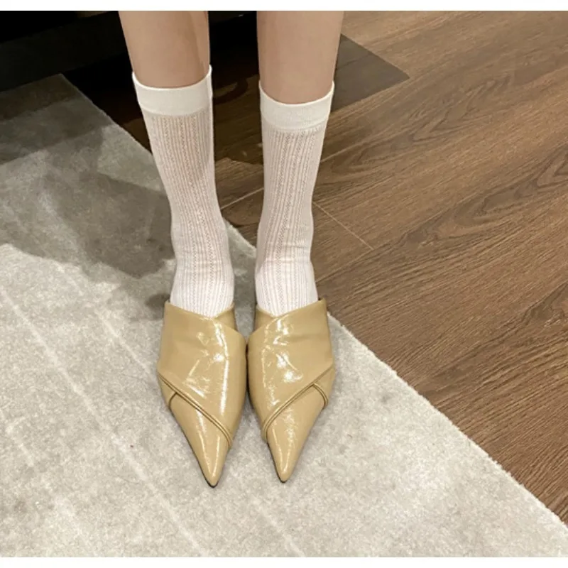 Мюли женские с острым носком повседневные шлепанцы роскошная модная обувь