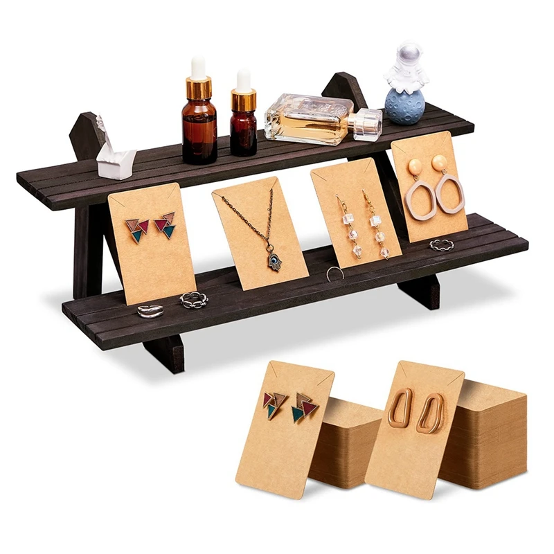 

101Pcs Wood Earring Display Stand Wood With 100Pcs Earring Card For Selling Merchandise Jewelry Display Organizer