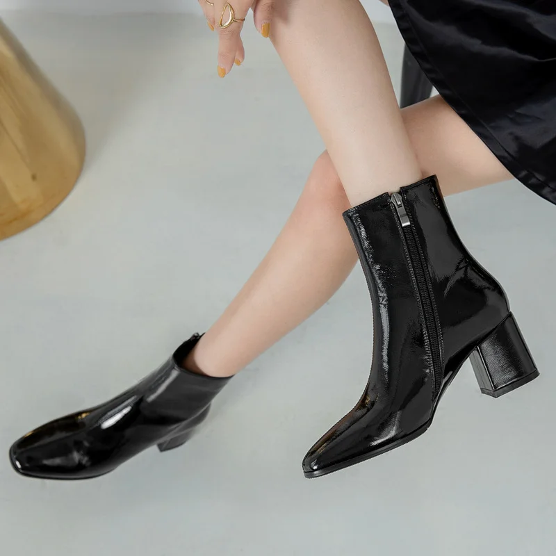 Fall Women Fashion Square High Heels White Ankle Boots Black Ladies Zipper Botas  Femme Women Shoes Boots Women