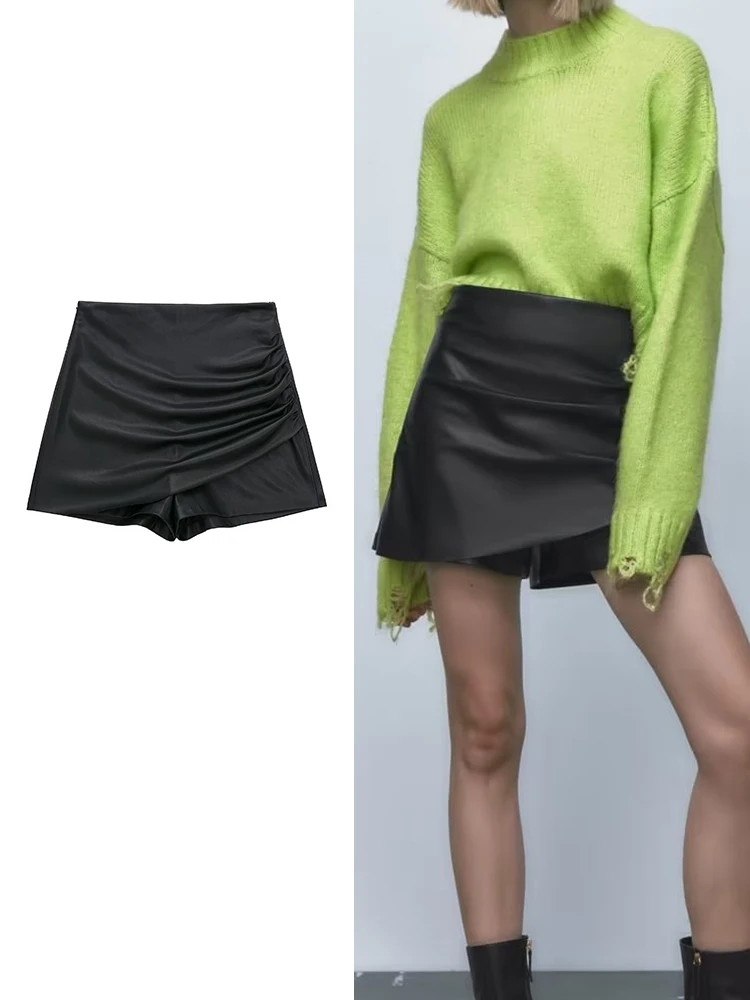 

Шорты женские из искусственной кожи с завышенной талией, на осень