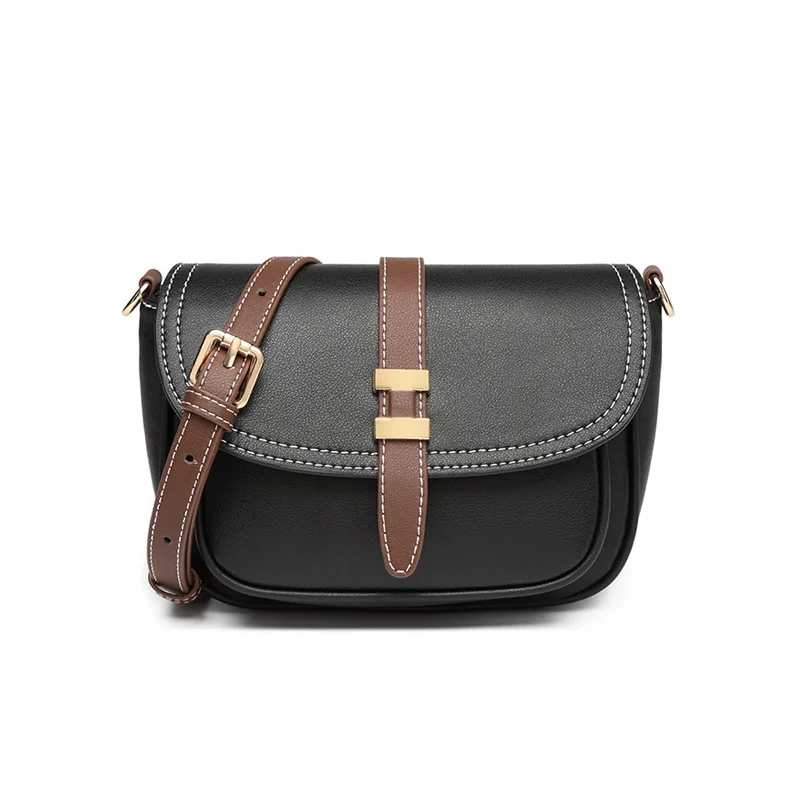 

Genuine Two-tone Leather Shoulder Bag Purse Women Small Handbags Cowhide Flap Messenger s Fashion Female Saddle 2023 New
