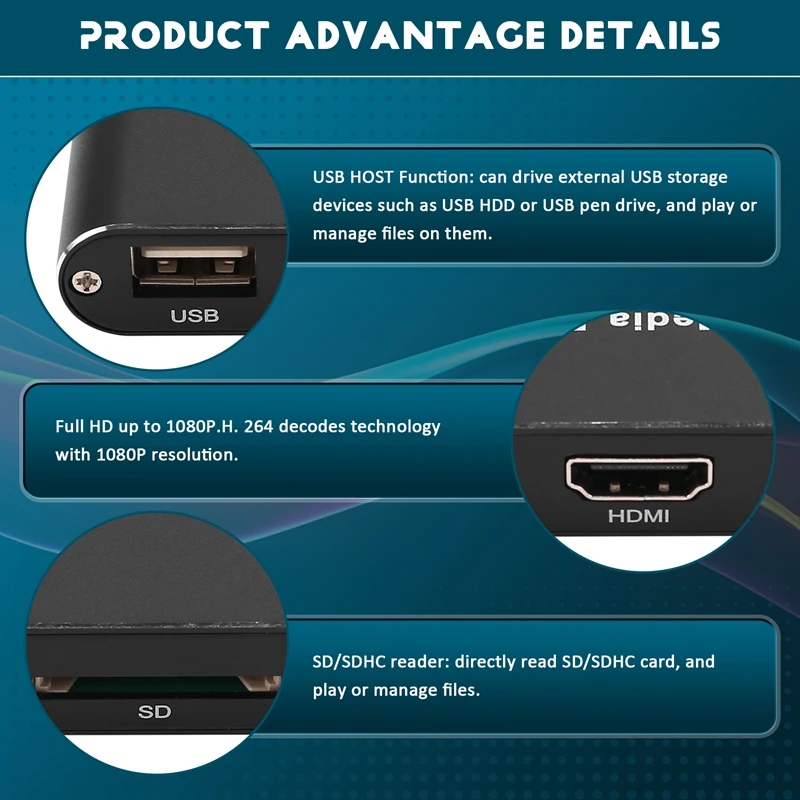 Мультимедийный плеер MKV H.264 HDD Full HD 1080P USB Медиаплеер с SD Media TV Box Поддержка RMVB WMV