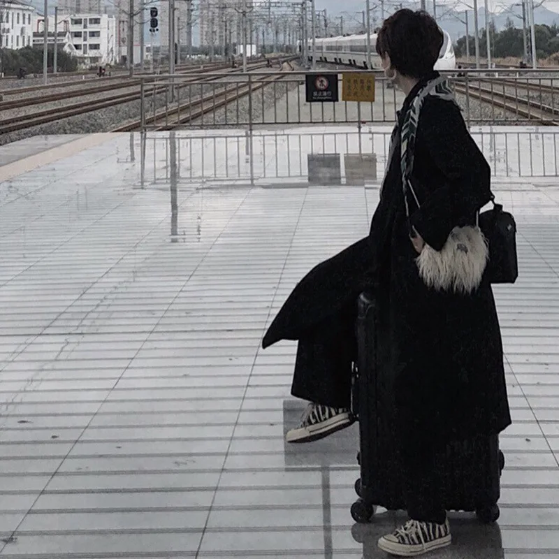 Двубортное кашемировое пальто для женщин свободное шерстяное однорядное