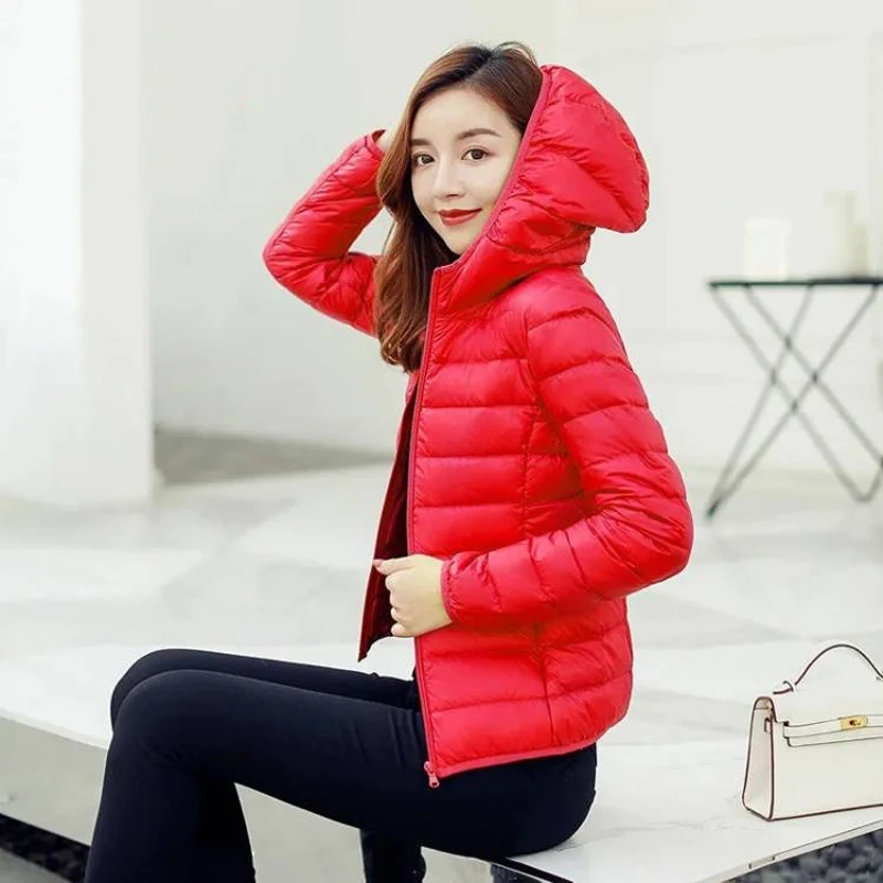 90% Ultra-light Plus Size Thin Down Jacket Women 2022 Autumn Winter Slim Short Hooded Warm White Duck Down Coat Women Outerwear