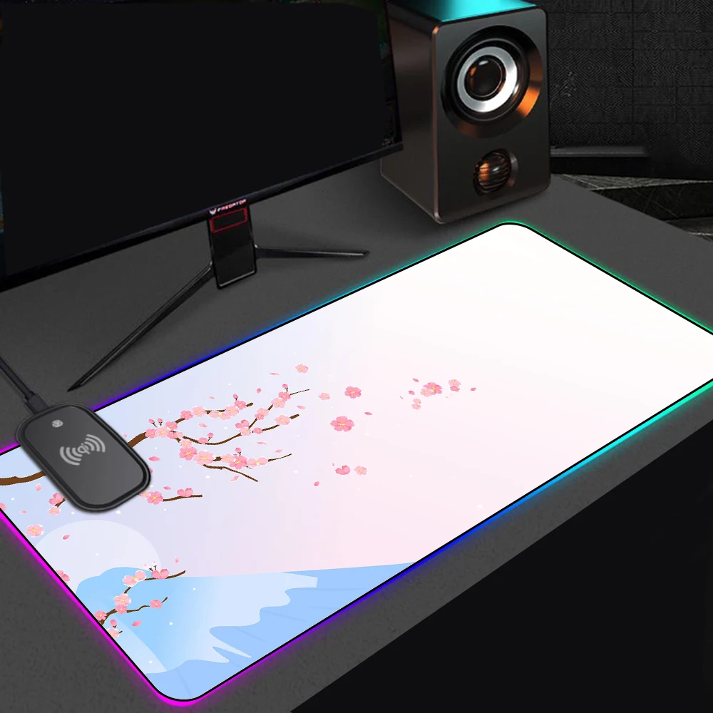 

Cherry Blossoms Wireless Charging Mouse Pad Computer Table Mat Silicone Desk Pad Pink Laptop Accessories Kawaii Pod Backlit Mat