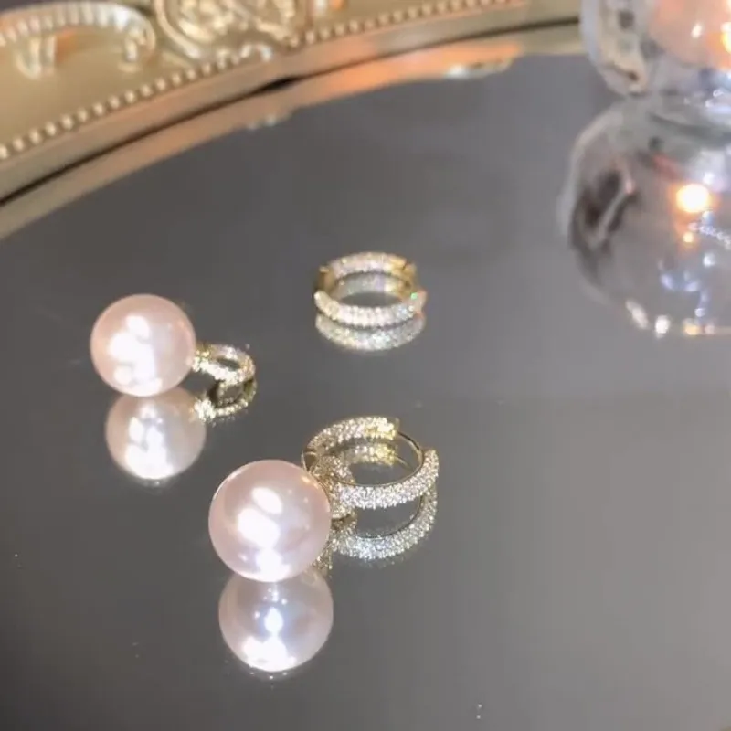 High quality earrings Zircon inlaid Earrings for women Dual-purpose earrings Gold drop earrings Pearl pendant Fashion earrings