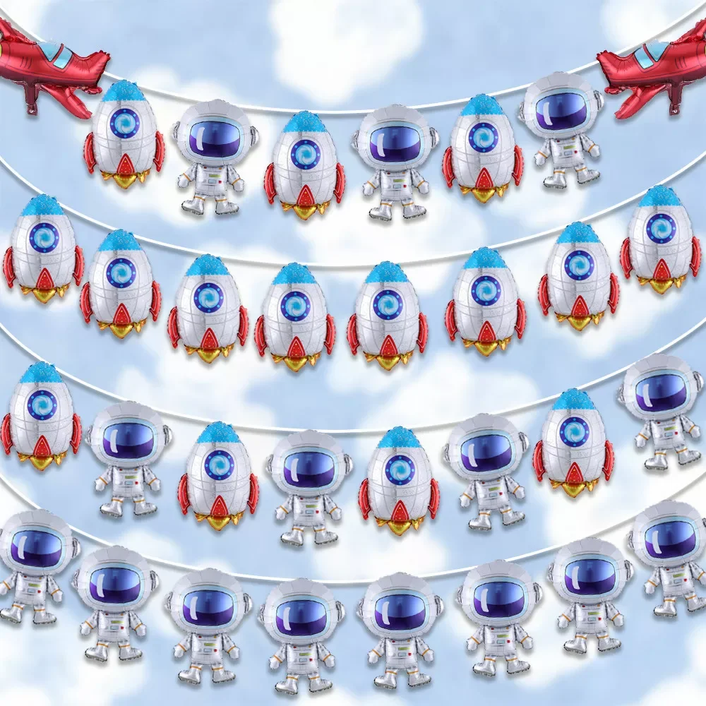 

8pcs/lot Mini Size Outer Space Theme Astronaut Rocket Airplane Foil Balloons Boys Birthday Party Baby Shower Decoration Kids Toy