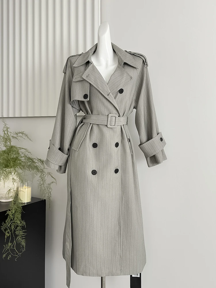 Осень 2024 женский двубортный плащ [oein] с воротником свободный роскошный силуэтом