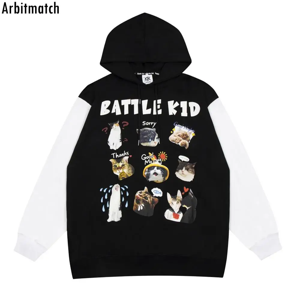 

Fashion Streetwear Men Hoodie Color Patchwork Animal Graphic Pullover Cotton Oversize Sweatshirt Harajuku Hip Hop Men Hoodie