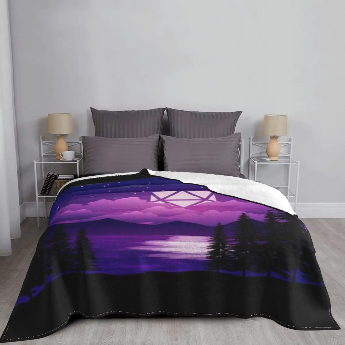 Розовый закат D20 Dice Sun Lake Настольные карты RPG и пейзажи Ультрамягкое одеяло из