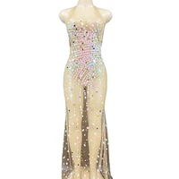 perspective nude shining sequins women backless sexy dress belt birthday evening party stage costume show bar clothing