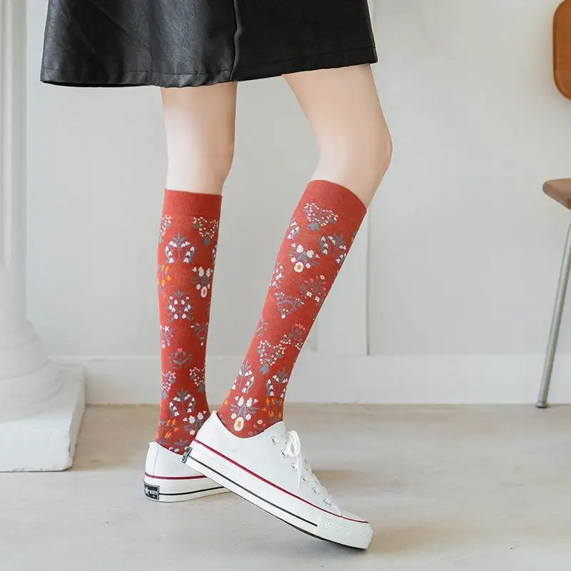 Calf socks European and American ins abstract art knee-length beautiful legs long combed cotton tide socks