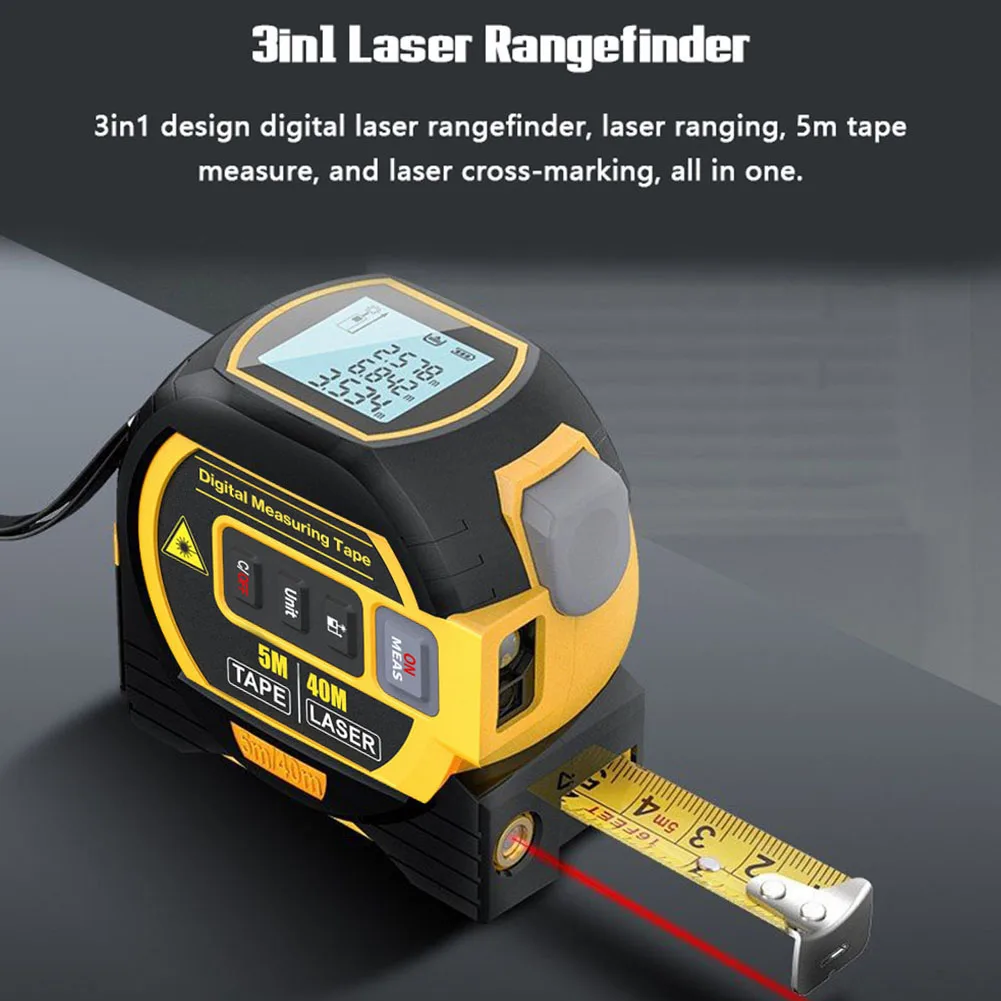 

3 in 1 Laser Rangefinder 40M Tape Measure Ruler 5M LCD Display with Backlight Distance Meter Building Measurement Device