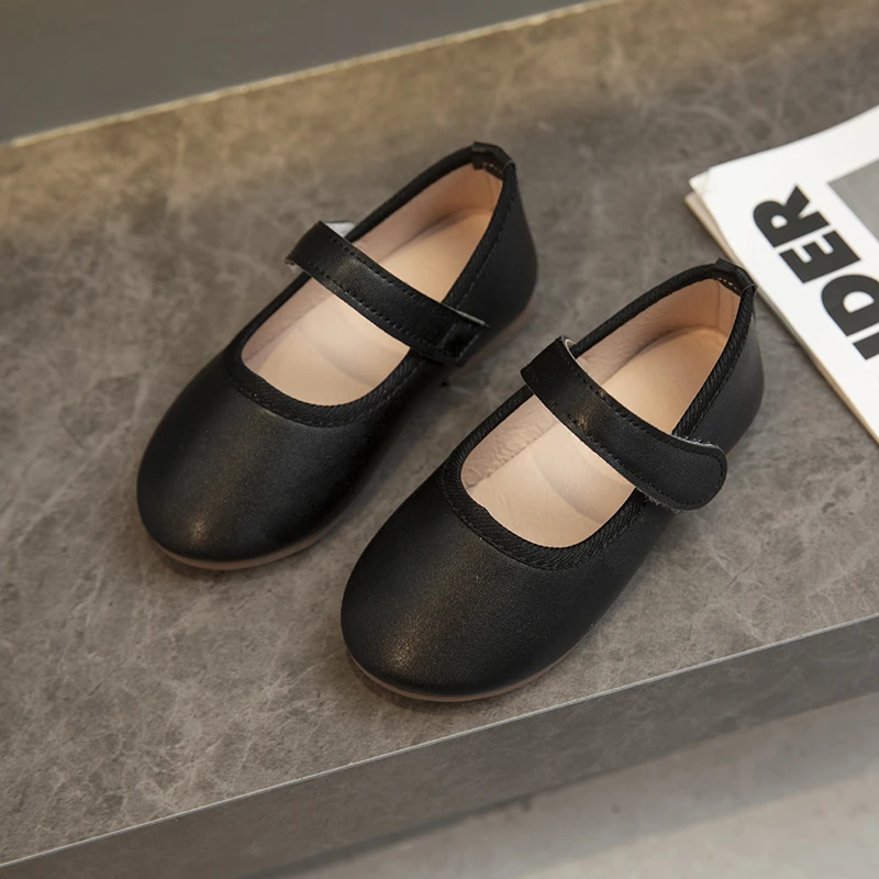 Little Girl's Mary Janes Soft Leather Plain Design Autumn Children Princess Shoes Light Round Toe Daily 21-30 Toddler Kids Flats