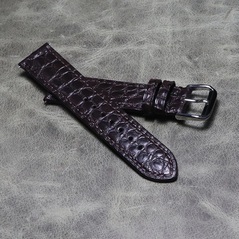 Thin Crocodile Leather Replacement Watchbands Alligator Grain Watch Band Bracelet 18mm 20mm 21mm 22mm Dark Coffee Soft Strap Men