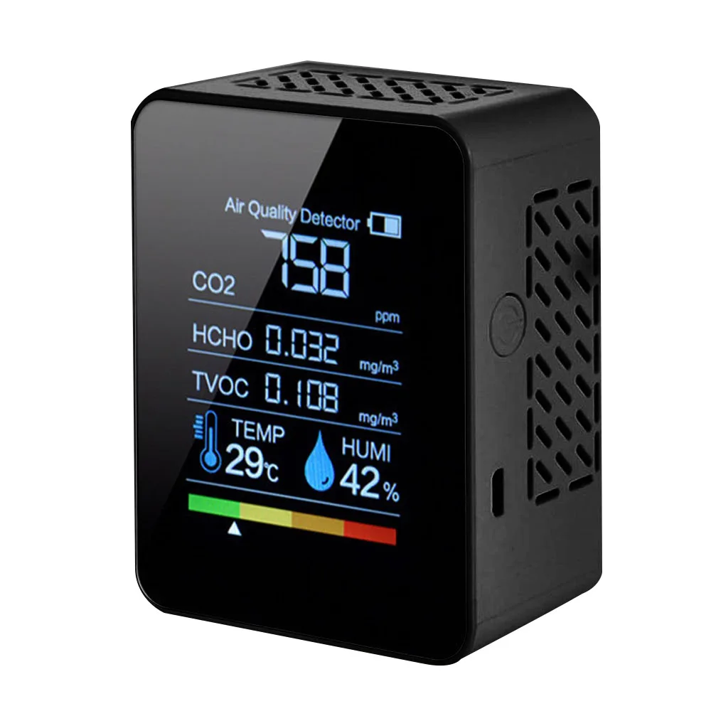 

CO2 Meter Tester Digital Temperature Humidity Carbon Dioxide TVOC HCHO Detector Air Quality Multifunctional Monitor 5in1